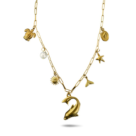 Bullion Gold Beaded Sea Gold Charm Gold Necklace