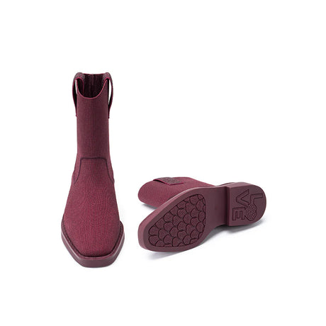 Knit Block Heel Ankle Boots - Wine