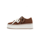 Dual Lace Platform Knit Sneakers - Coffee