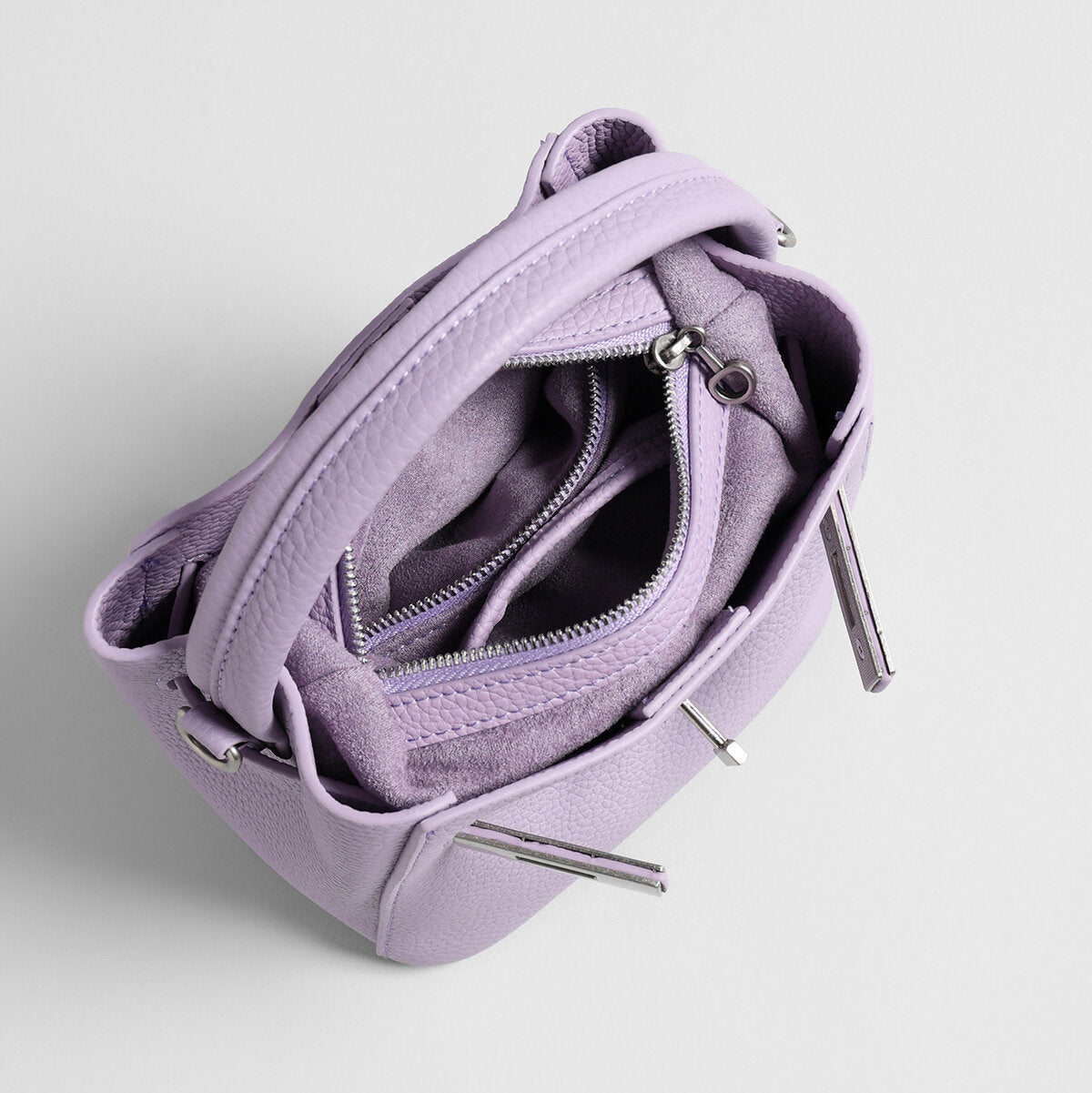 Pebbled Leather Mini Bucket Tote - Lilac