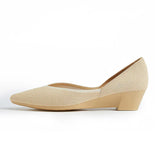 Minimalist Heart Heel Pointed Toe Knit Flats - Beige