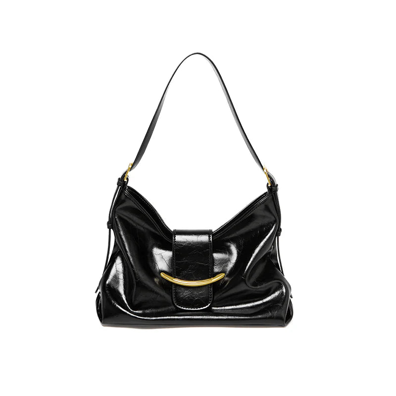 Nalandu Luxe Glossy Hobo Shoulder Bag - Black