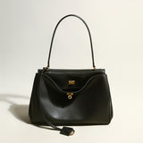 Utilitarian Structured Leather Flap Bag - Black