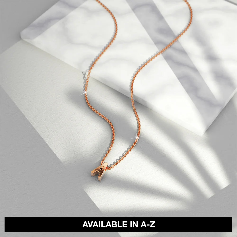 Bullion Gold Initials Brick Alphabet Letter Necklace Rose Gold Layered Steel Jewellery
