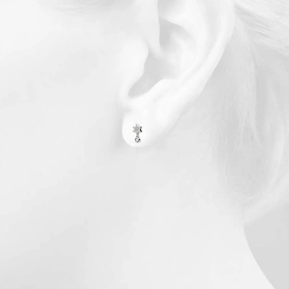 Solid 925 Sterling Silver Pretty & Petite Zircon Drop Earrings in Silver