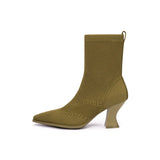 Pointed Toe Knit Sock Boots - Avocado
