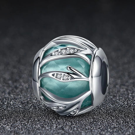 Solid 925 Sterling Silver Magical Ball Teal CZ Charm