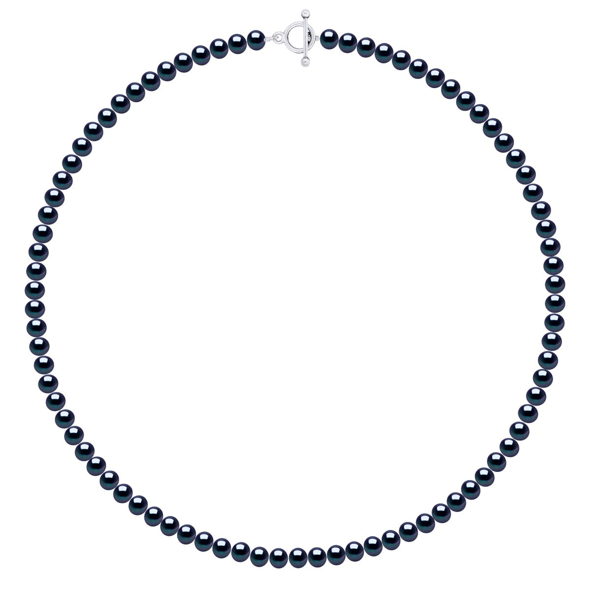 Necklace of Real Cultured Freshwater Pearls and Semi Round 6-7 mm - Black "Tahitian Style" - Length 55 cm