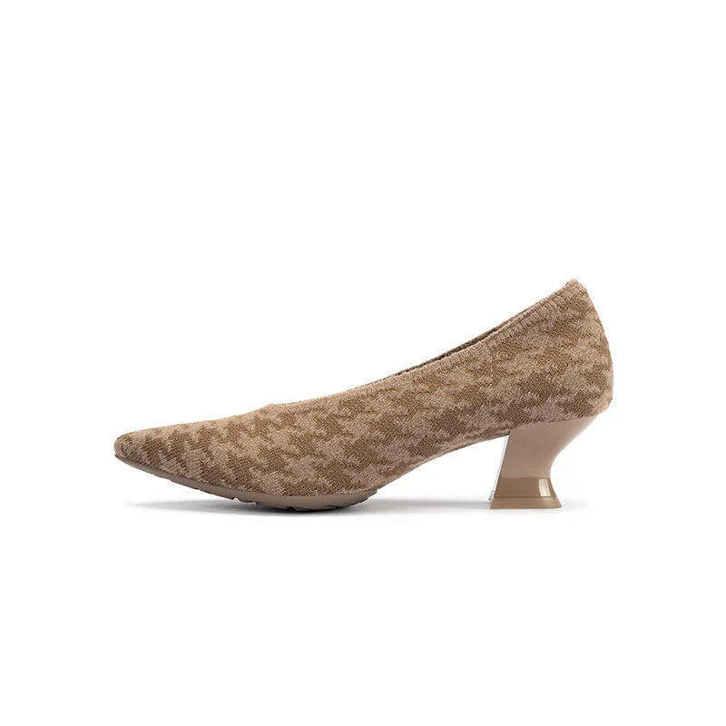 Houndstooth Block Heel Pumps - Mocha