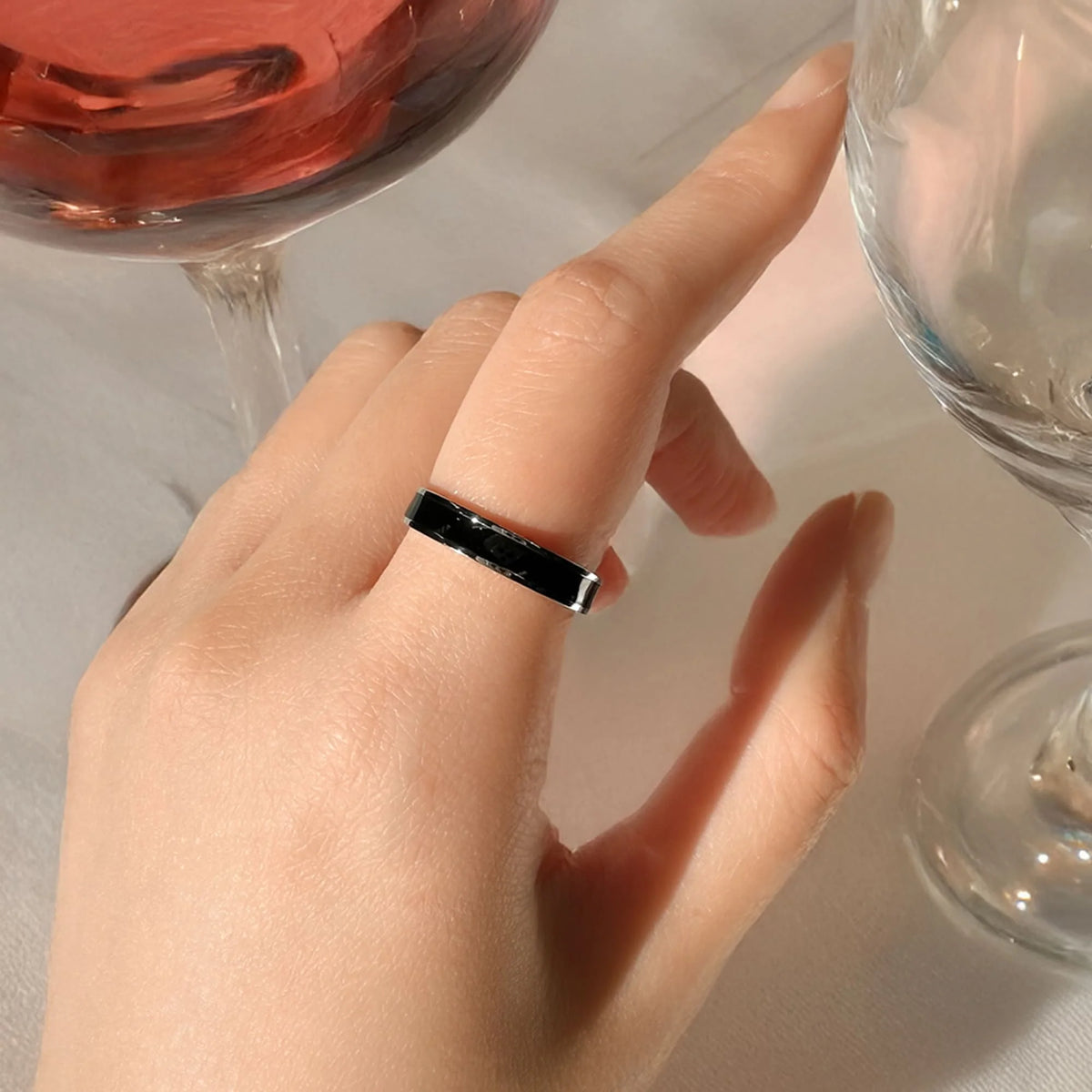 Bullion Gold Ceres Timeless Ring Black Enamel Ring in Silver