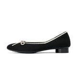 Rhinestone Bow Ballet Flats - Black