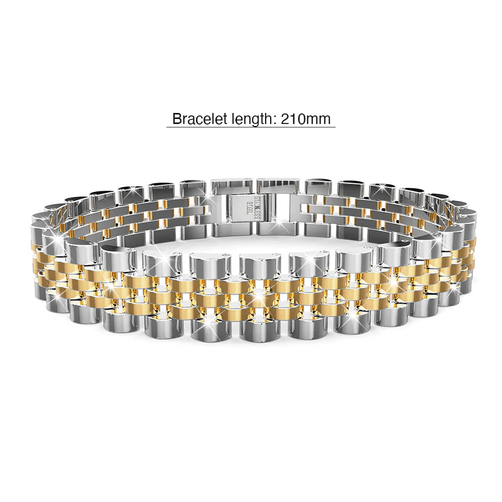 Bullion Gold Brick Dual Tone Gold Layered Stainless Steel Bracelet
