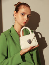 Avant Garde Silver Chain Strap Leather Top Handle Bag - Ivory