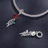 Solid 925 Signature Silver Red Rosy Rose Charm