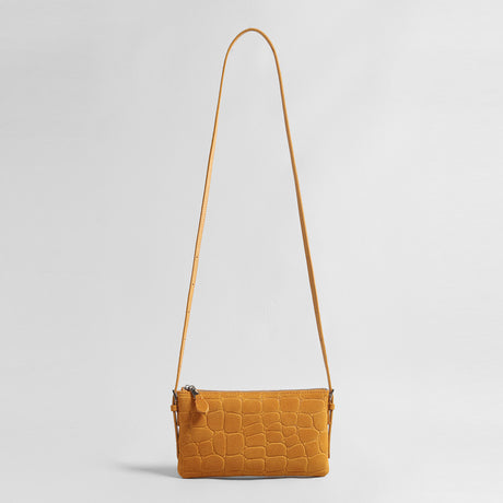 Croc-Embossed Suede Shoulder Bag – Slim Strap Crossbody Bag