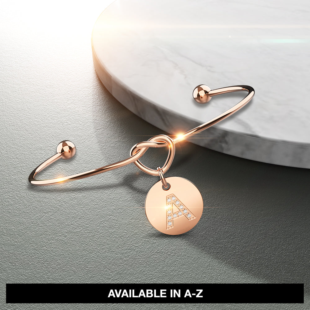 Bullion Gold Fancy Alphabet Letter Initial Bangle in Rose Gold