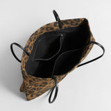 Leopard Print Canvas Tote Bag – Leather Strap Shoulder Bag