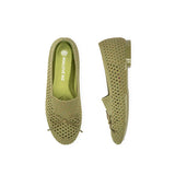 Bow Hollow Mesh Knit Round Toe Low Heel Flats - Avocado
