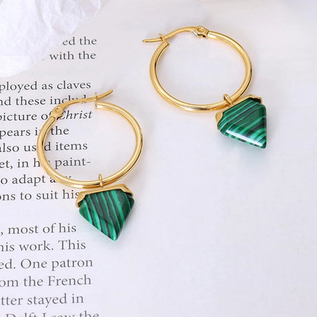 Bullion Gold Gorgeous Gold with Emerald Green Hoop Earrings