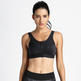Full Length Zip Front Wireless Racerback Sports Bra - Black