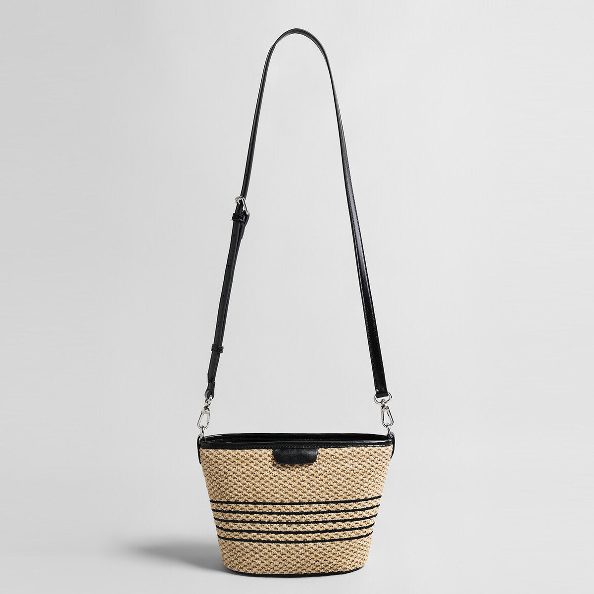 Striped Woven Straw Crossbody Bag - Natural