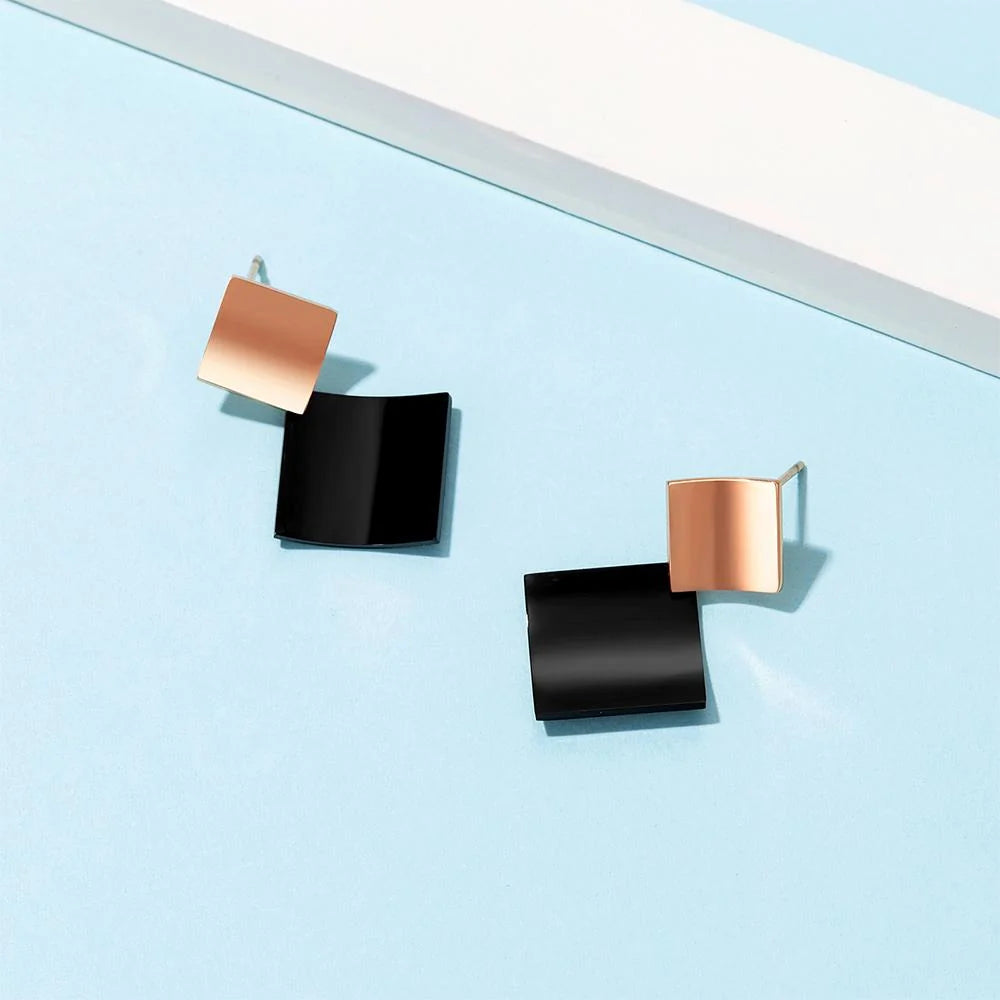 Bullion Gold Black & Rose Gold Divalicious Curved Geometric Earrings