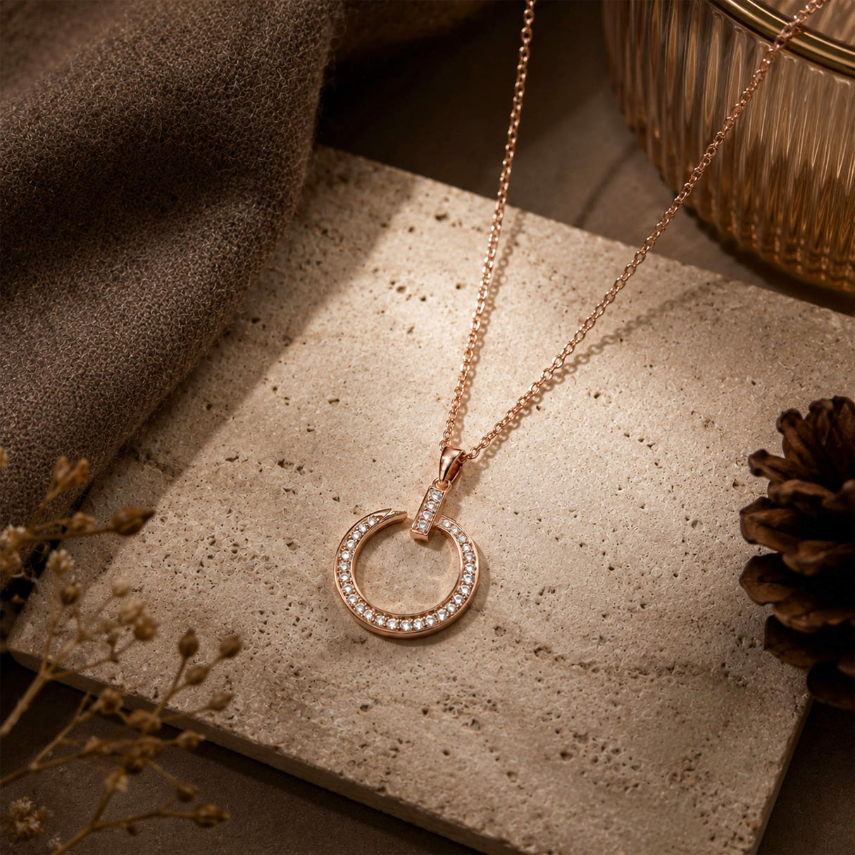 Krystal Couture Paradigm in Circle Rose Gold Pendant Necklace Embellished with Swarovski nCrystals