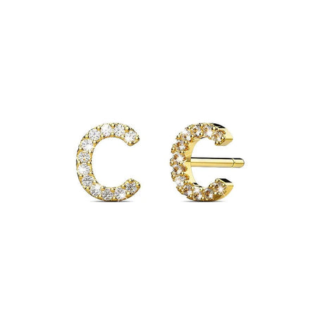 Solid 925 Sterling Silver Glamour Alphabet Letter Earrings Gold