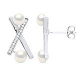 Earrings Button Freshwater Pearl White Sterling Silver 4-5mm