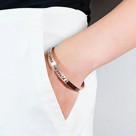 Bullion Gold Inspirational Inscription Cuff Bangle in Rose Gold Layered Steel Jewellery