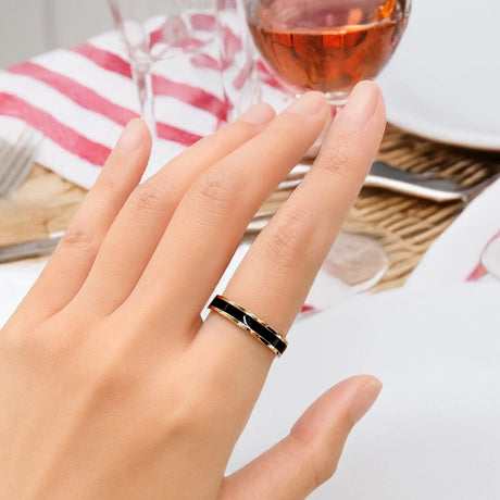 Bullion Gold Ceres Timeless Ring Black Enamel Ring in Rose Gold