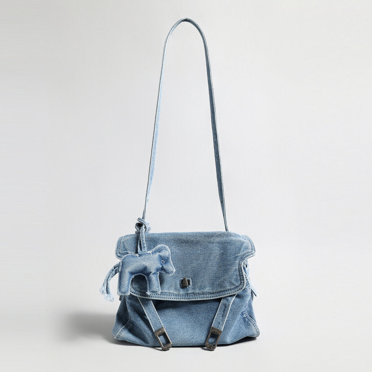Distressed Denim Flap Crossbody - Denim