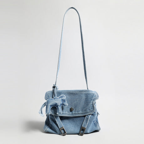 Distressed Denim Flap Crossbody - Denim