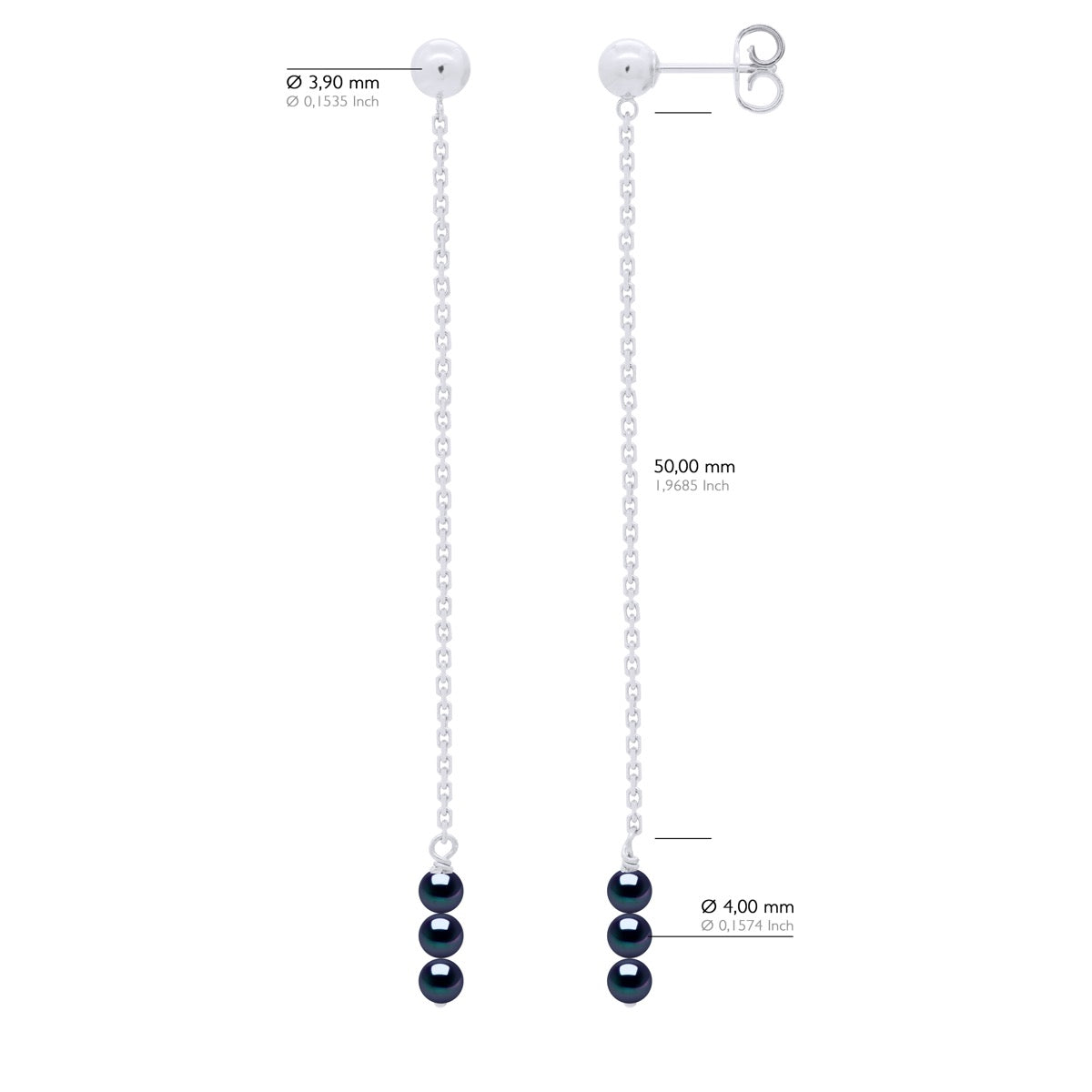 Earrings Trio - Black "Tahitian Style" - Longueur 42 cm
