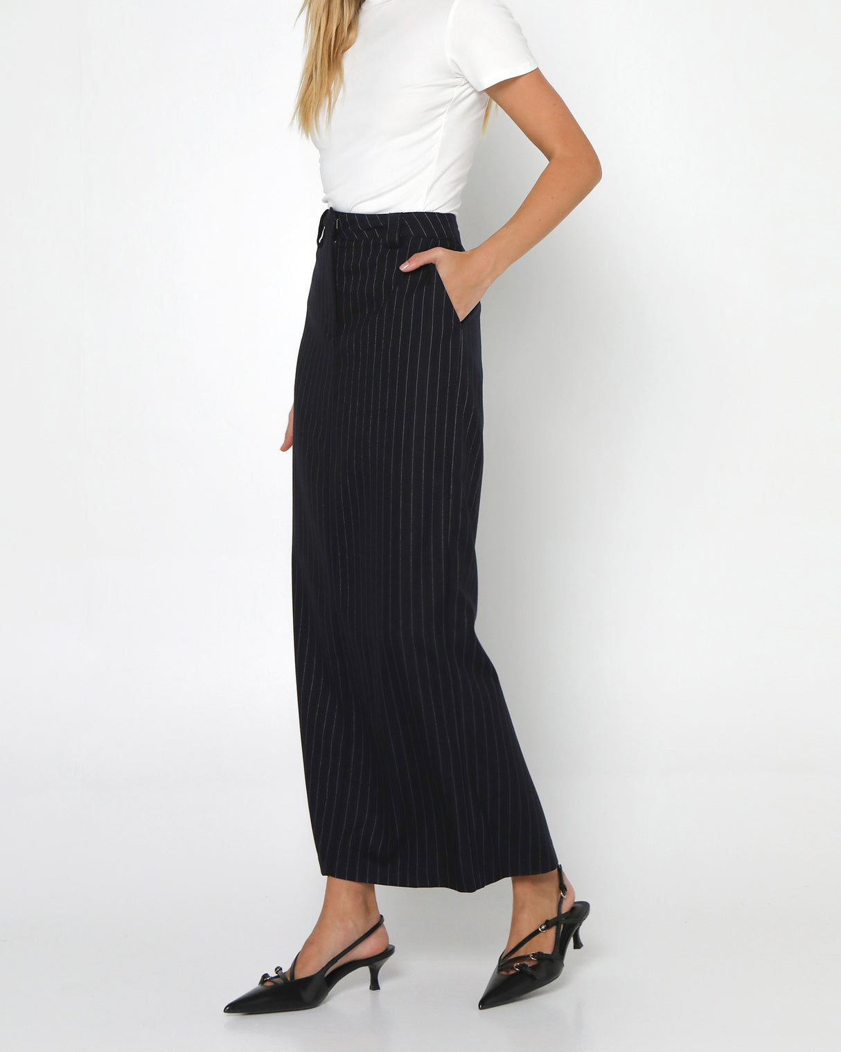 Madison The Label Llyod Maxi Skirt - Navy Pinstripe