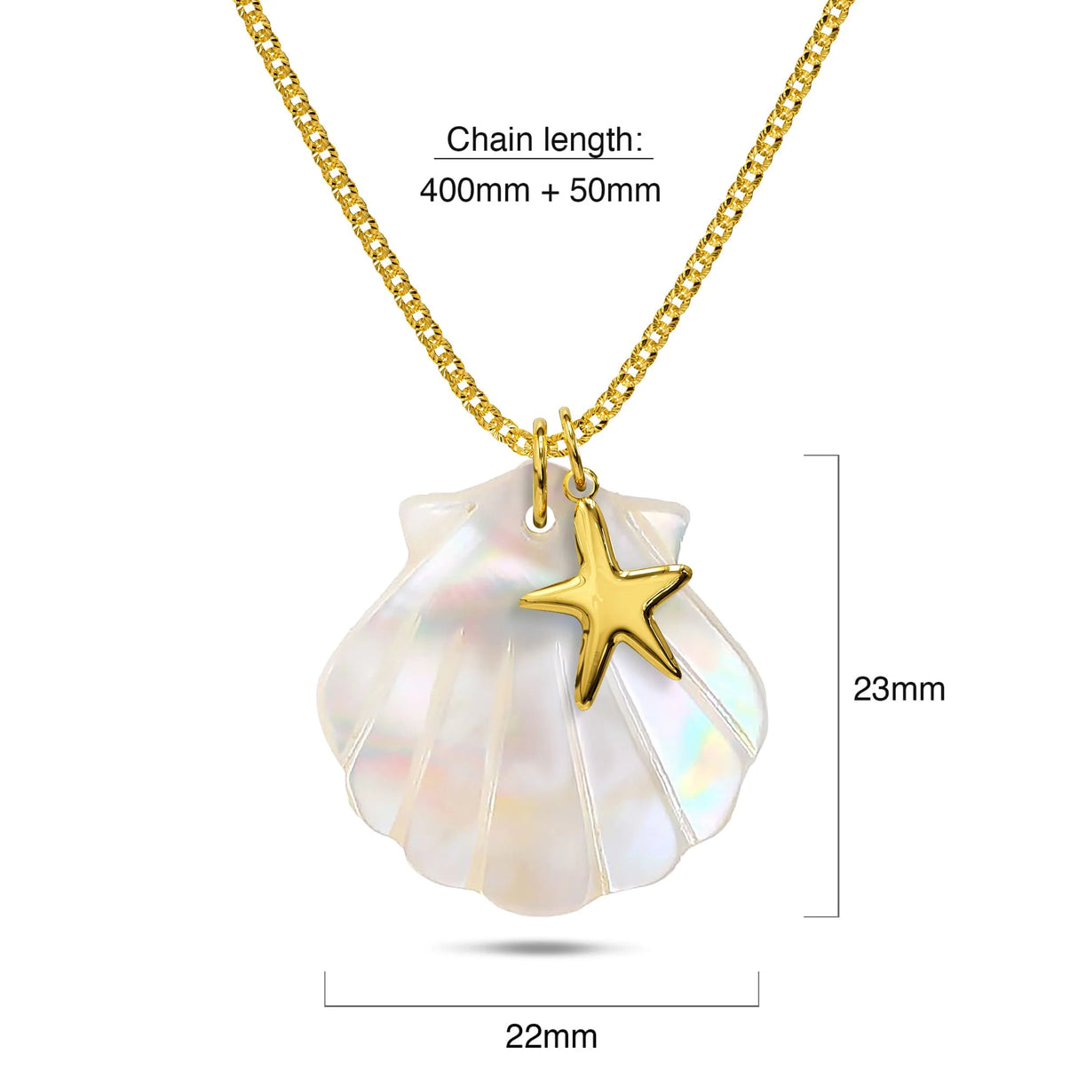 Bullion Gold Pearl Shell & Gold Starfish Necklace