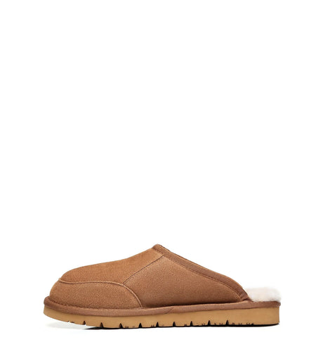 Men Bred Cow Suede Slipper in Chestnut