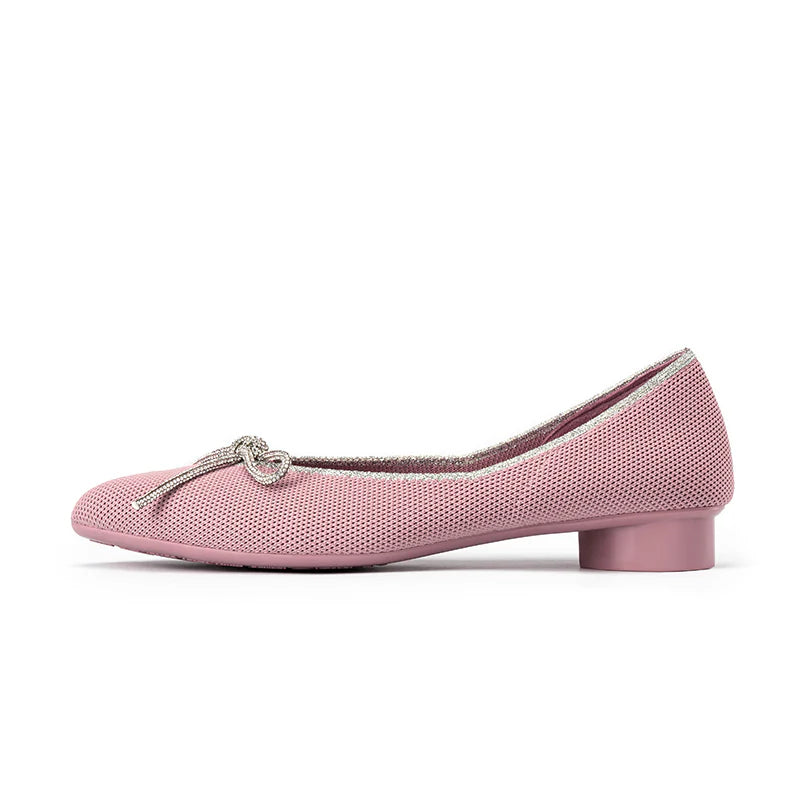 Rhinestone Bow Ballet Flats - Pink