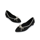 Rhinestone Bow Ballet Flats - Black