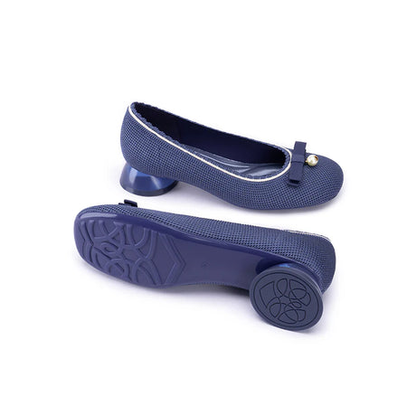 Pearl Bow Knit Square Toe Loafer Pumps - Indigo