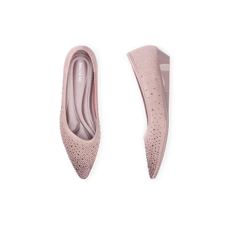 Rhinestone Gradient Knit Pointed Toe Wedge Flats - Mauve