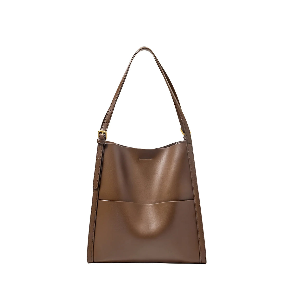 Nalandu Minimal Soft Leather Commuter Tote Bag - Coffee