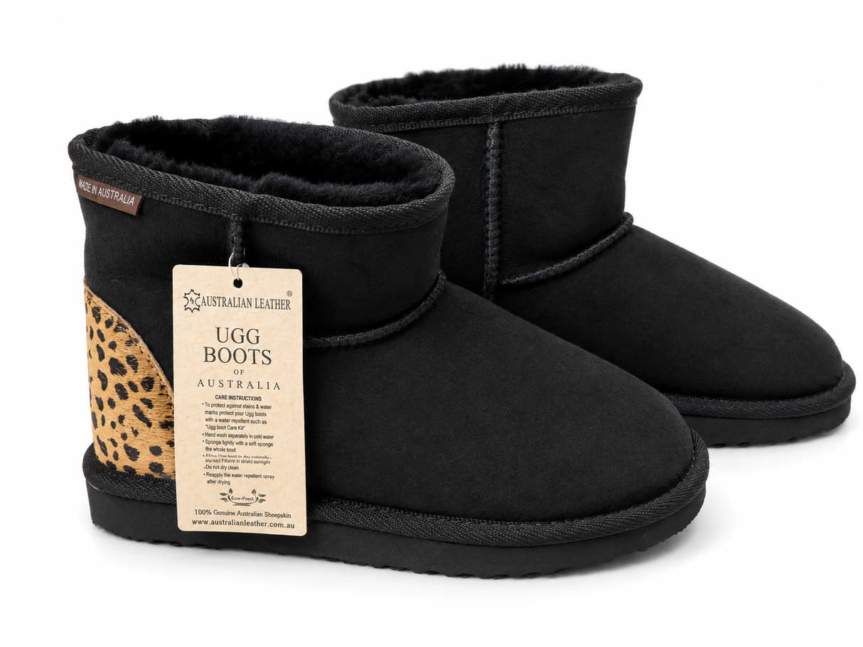 Australian Leather Ugg Cheetah Classic Mini Uggs - Black - AU5