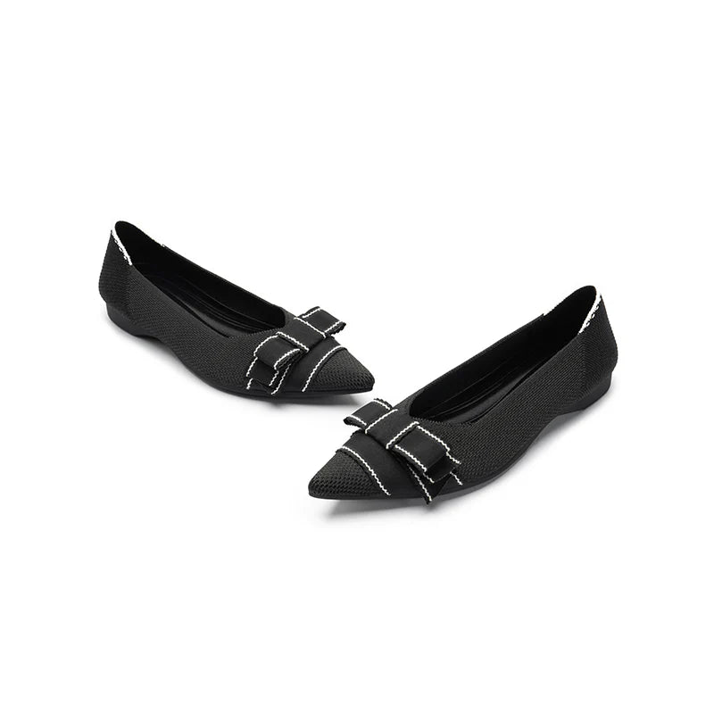 Vintage Bow Pointed Toe Flats - Black