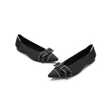 Vintage Bow Pointed Toe Flats - Black