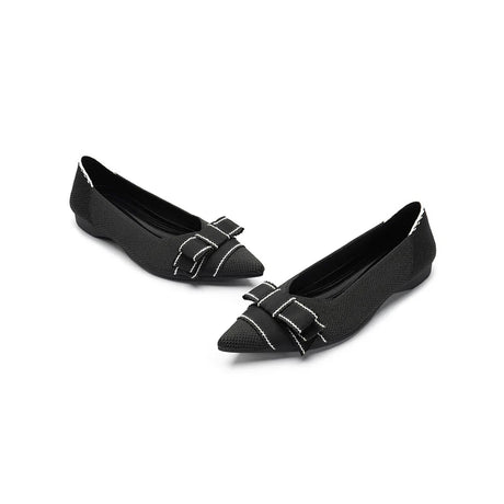 Vintage Bow Pointed Toe Flats - Black