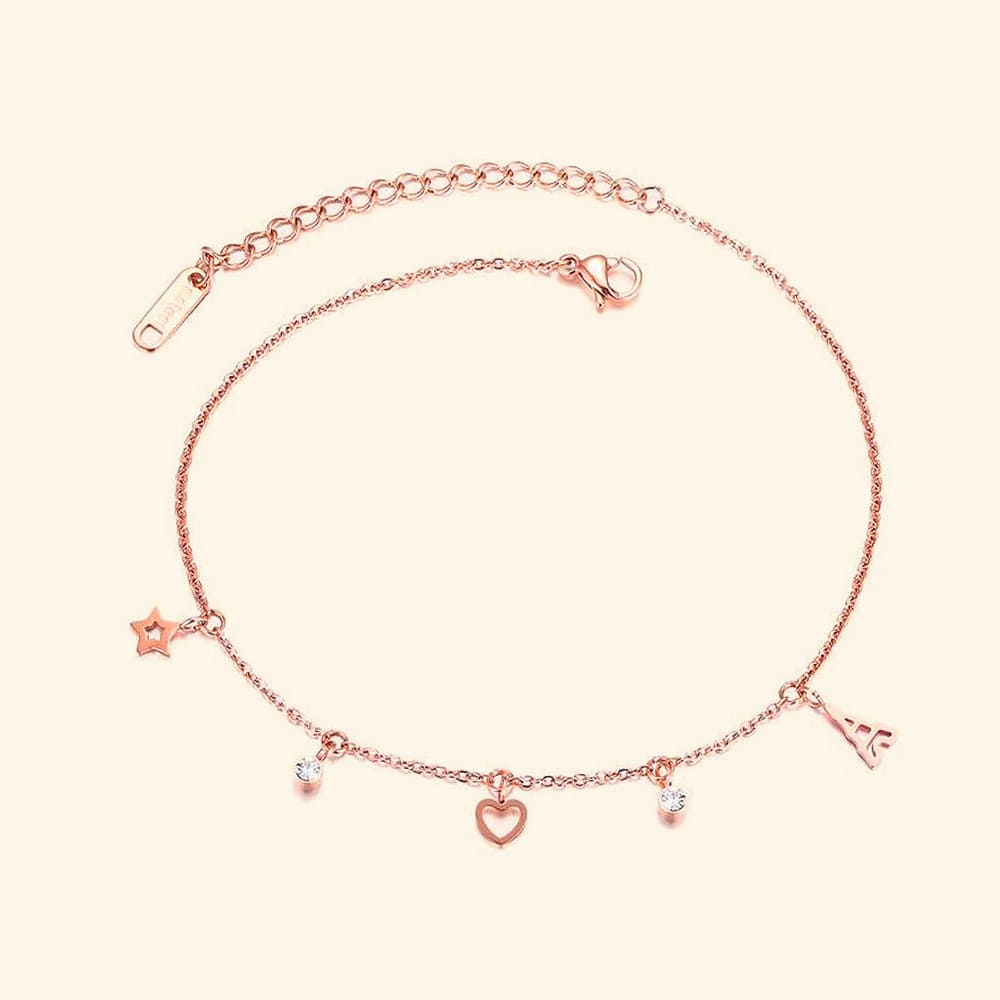 Bullion Gold Dangling Stacey Charming Beach Feet Jewellery Rose Gold Layered Anklet