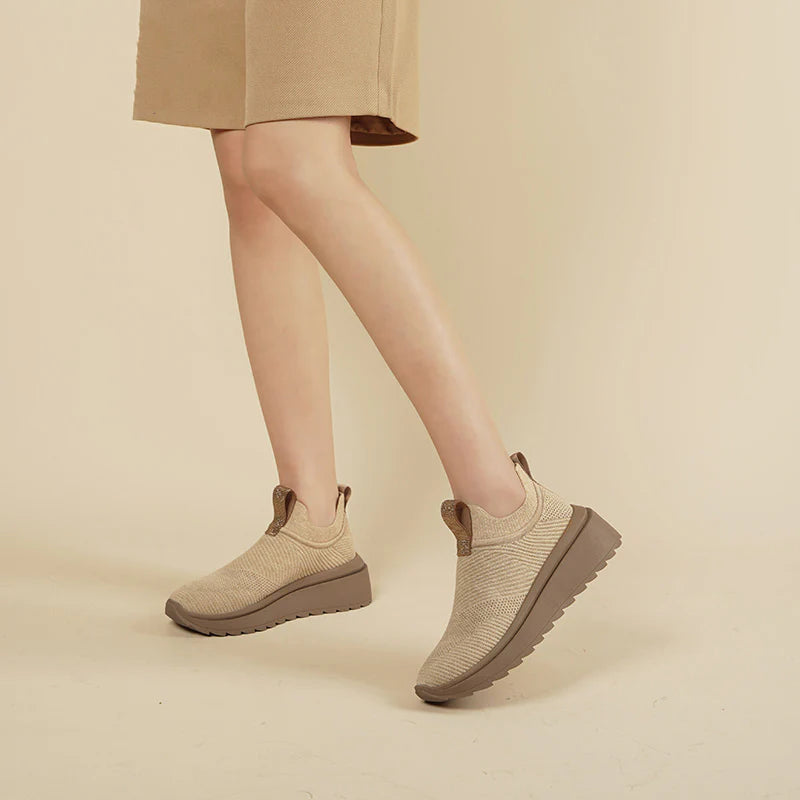 Slip-On Knit Wedge Sneakers - Beige