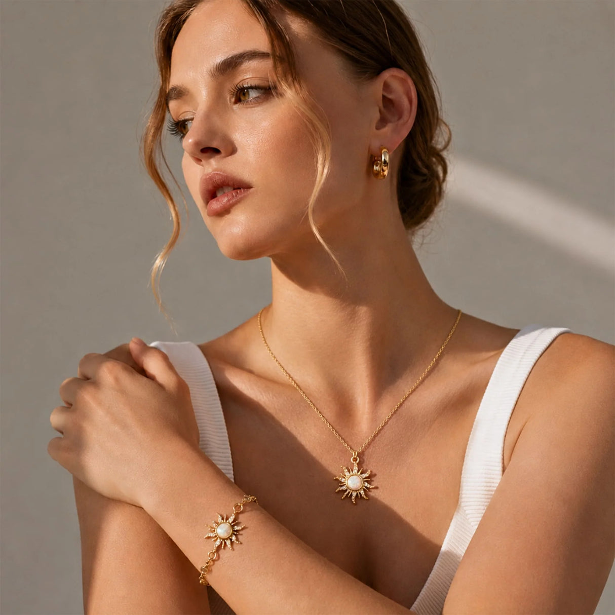Bullion Gold Celestial Opal Sun Necklace