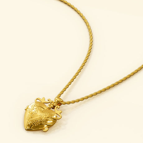 Bullion Gold Floral Heart Photo Locket Necklace
